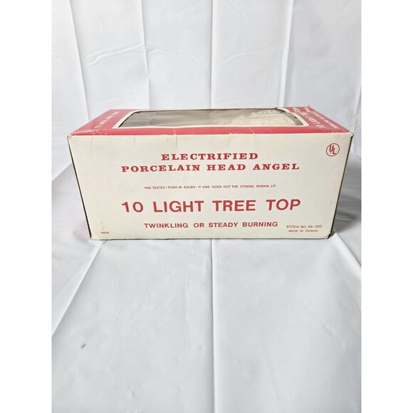 Vintage Angel Tree Topper Porcelain Head 10 Light Taiwan 72" Cord MCM Christmas - Picture 4 of 9